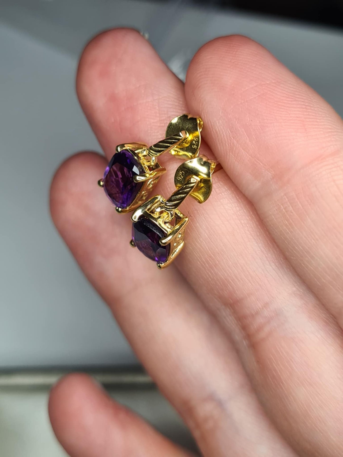 AAA African Amethyst Earrings in 18K Gold Overlay 925 Sterling Silver