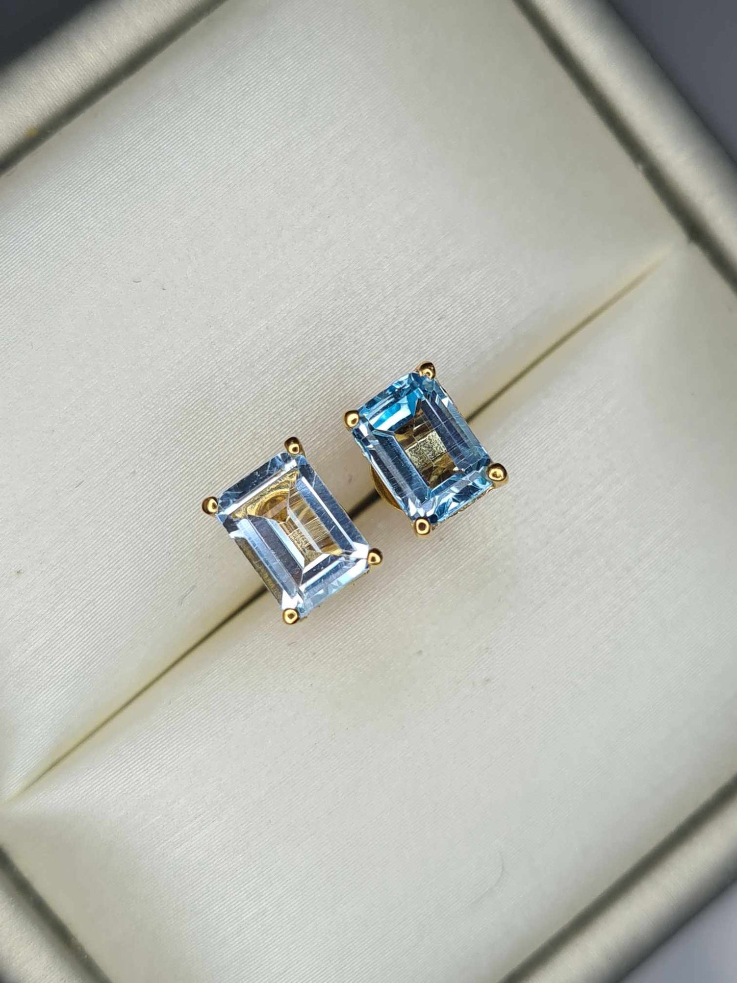 2.73ct Skyblue Topaz Solitaire Earrings in 18K Yellow Gold Overlay 925 Sterling Silver