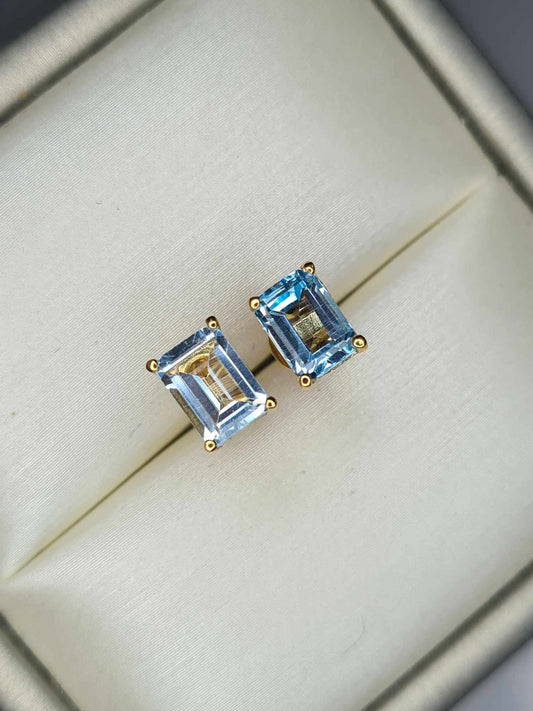 2.73ct Skyblue Topaz Solitaire Earrings in 18K Yellow Gold Overlay 925 Sterling Silver