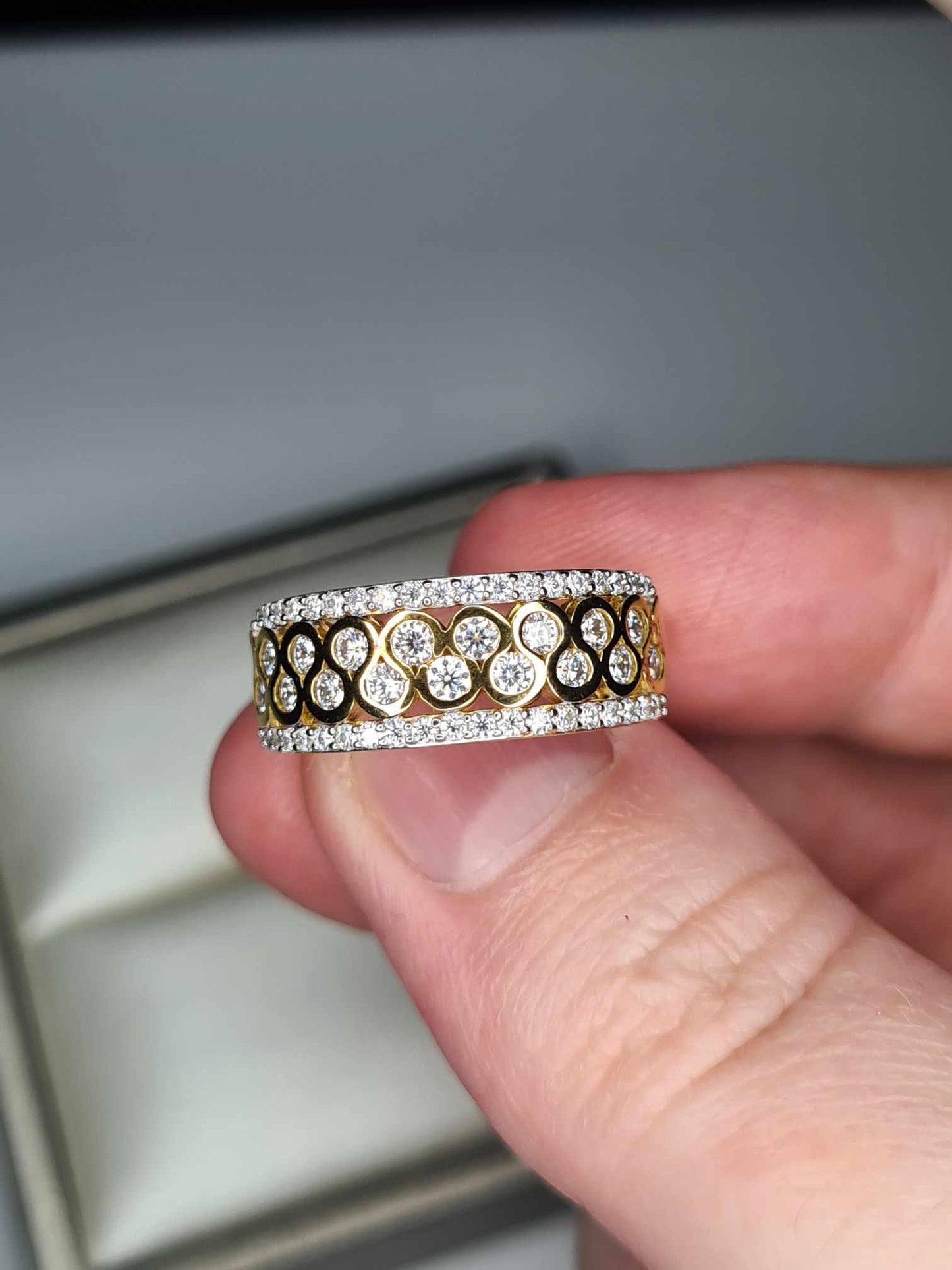 0.805ct. Art Deco Moissanite Band Ring 18K Gold overlay 925 sterling silver SIZE K