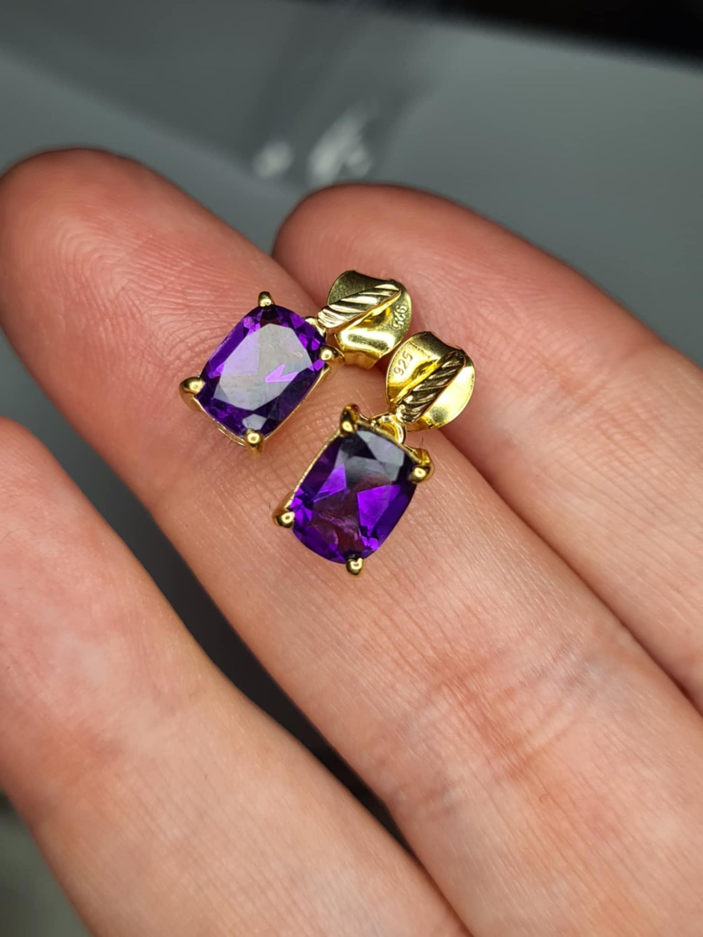 AAA African Amethyst Earrings in 18K Gold Overlay 925 Sterling Silver