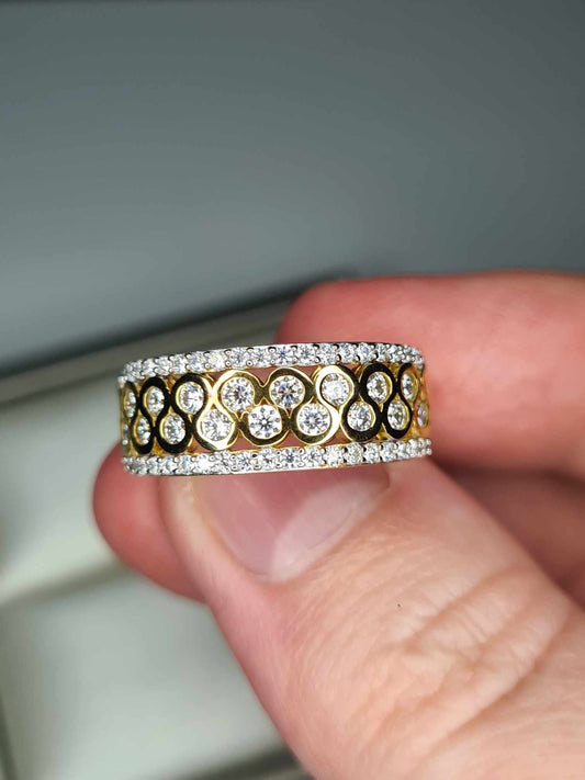 0.805ct. Art Deco Moissanite Band Ring 18K Gold overlay 925 sterling silver SIZE K