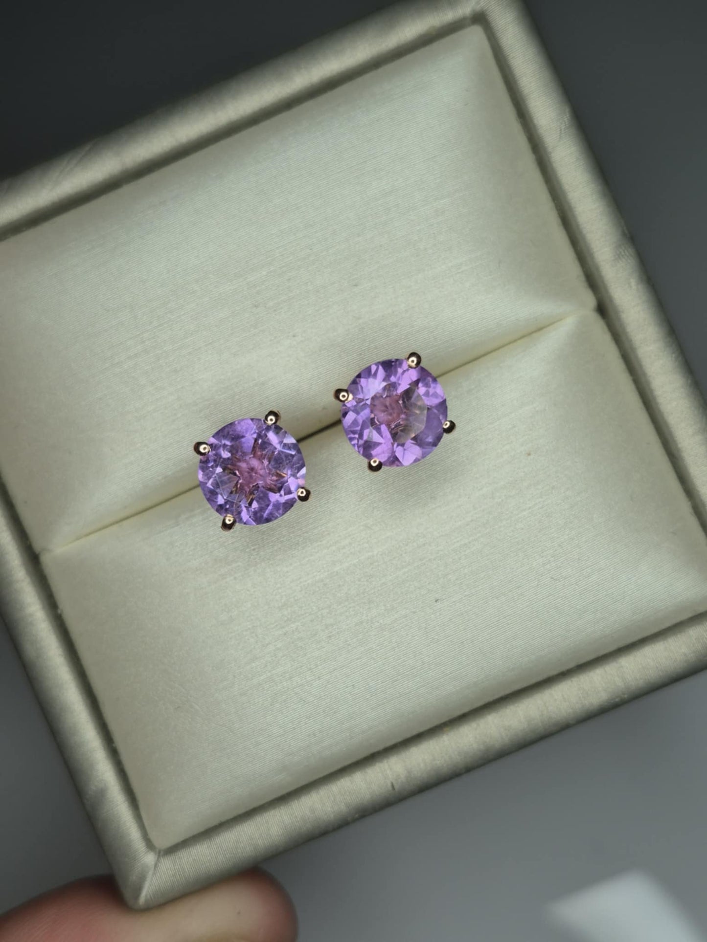 3.70 Ct. AAA Rose De France Amethyst Solitaire Stud Earring in 18K Rose Gold Overlay 925 Sterling Silver