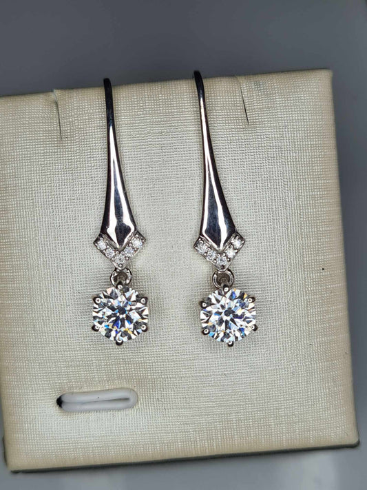 1.52ct Moissanite Drop Earrings in Rhodium Overlay 925 Sterling Silver