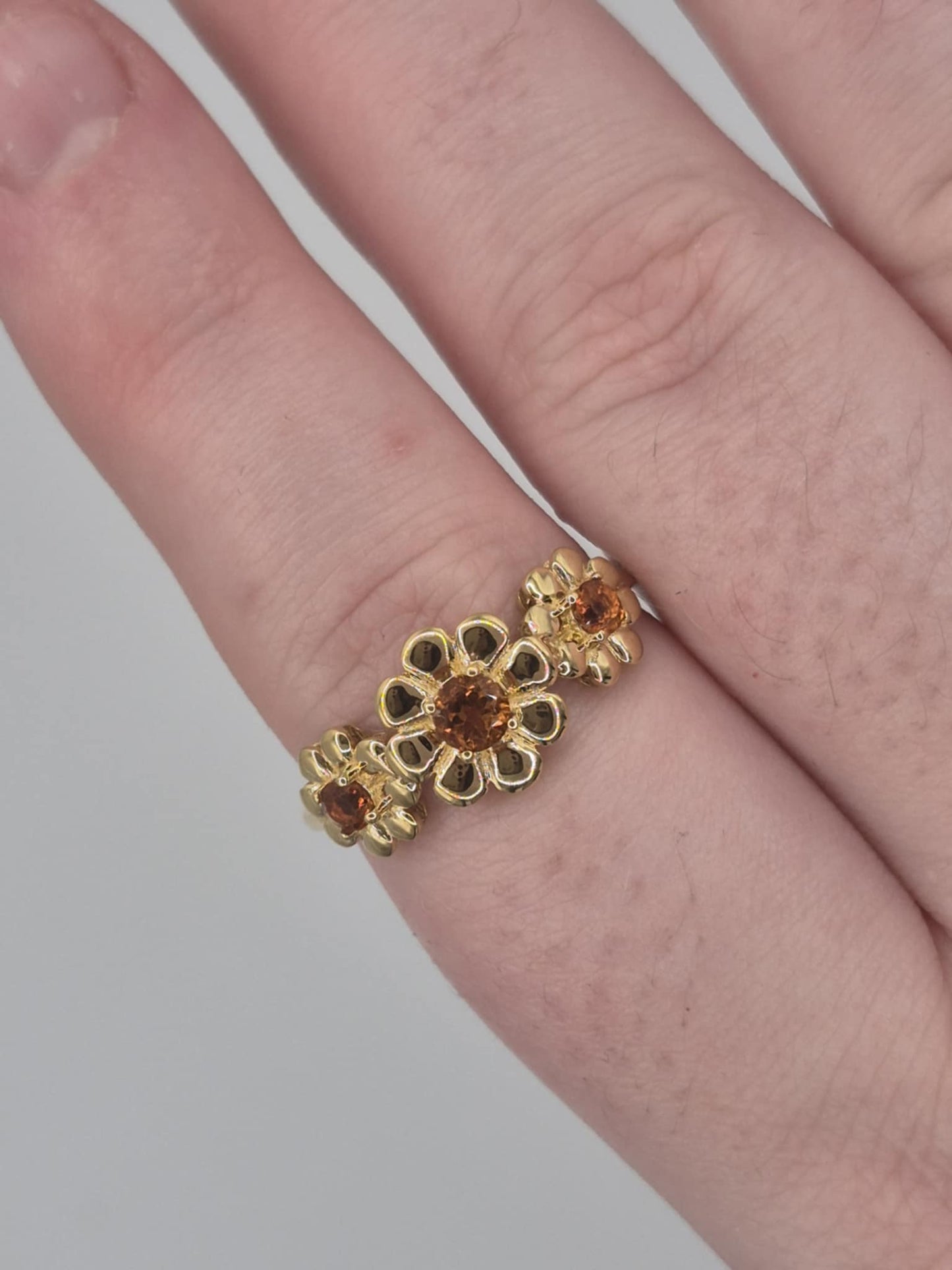 0.480ct Madeira Citrine Flower Ring in 18K Gold Overlay 925 Sterling Silver SIZE S