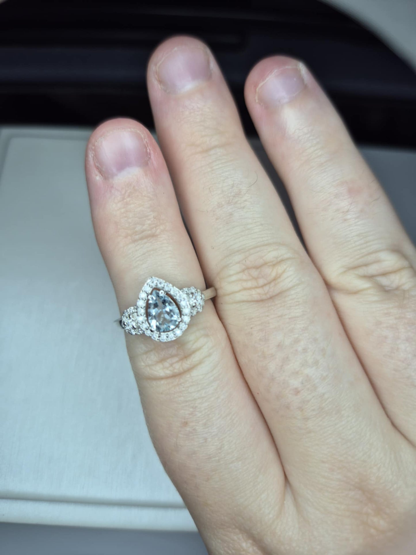 Aquamarine & Moissanite Ring in Rhodium Overlay 925 Sterling Silver SIZE M