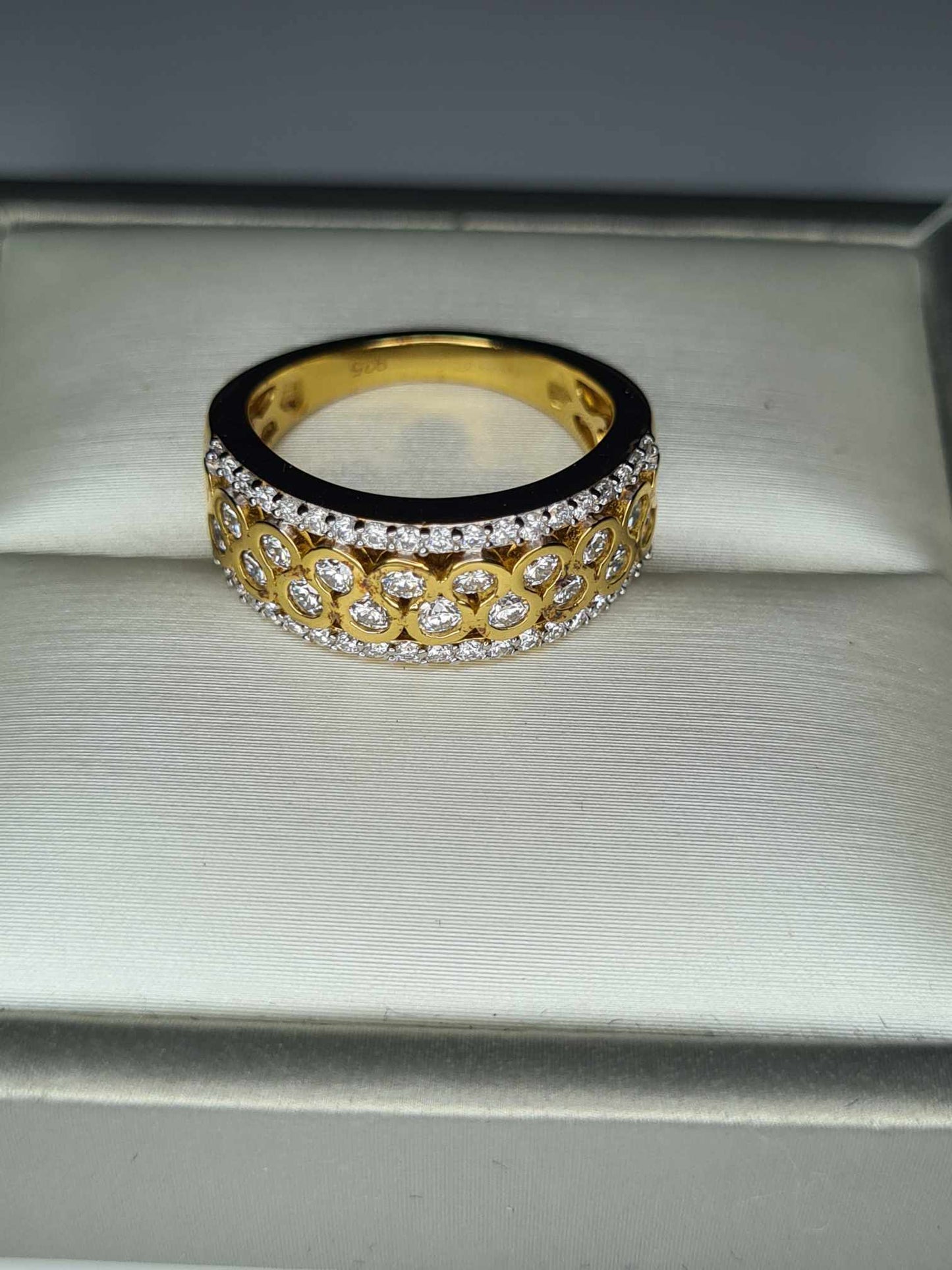 0.805ct. Art Deco Moissanite Band Ring 18K Gold overlay 925 sterling silver SIZE K