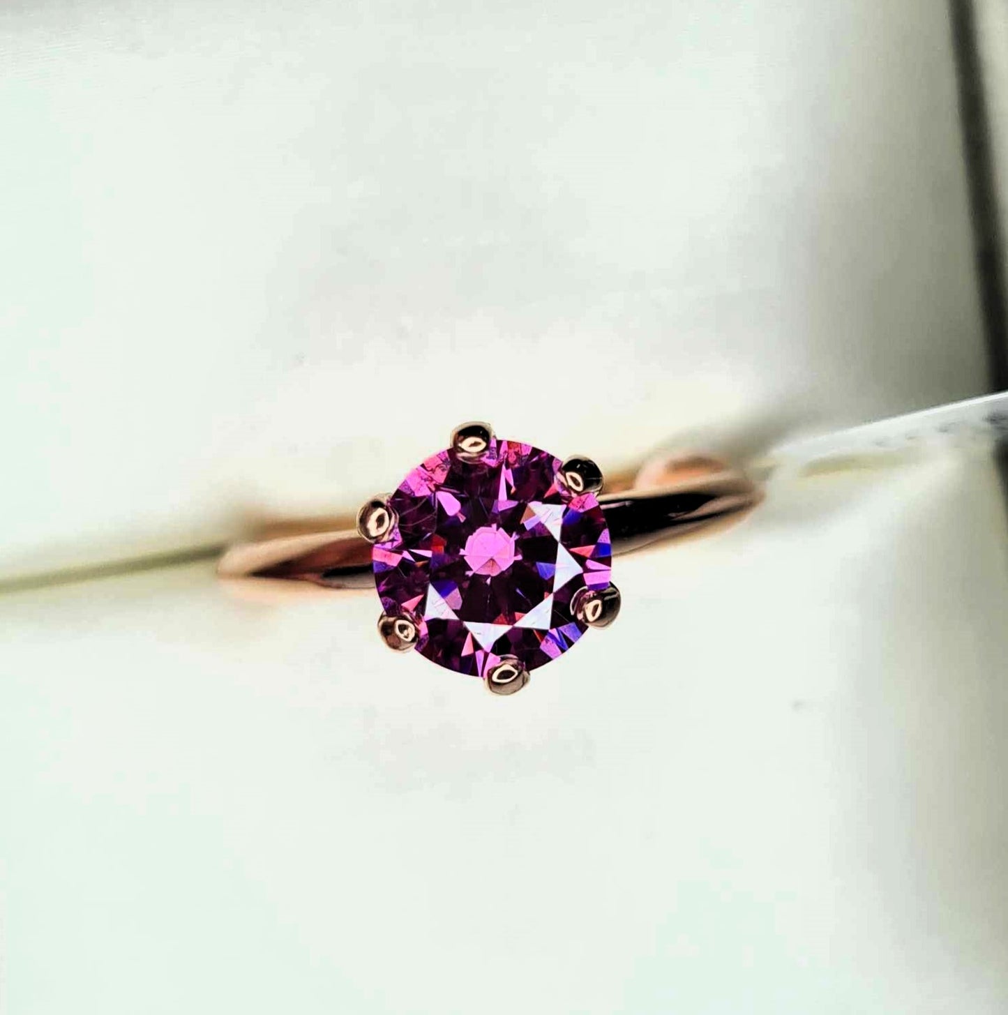 1.50 Ct. Pink Moissanite Solitaire Ring in 18K Rose Gold 925 sterling silver