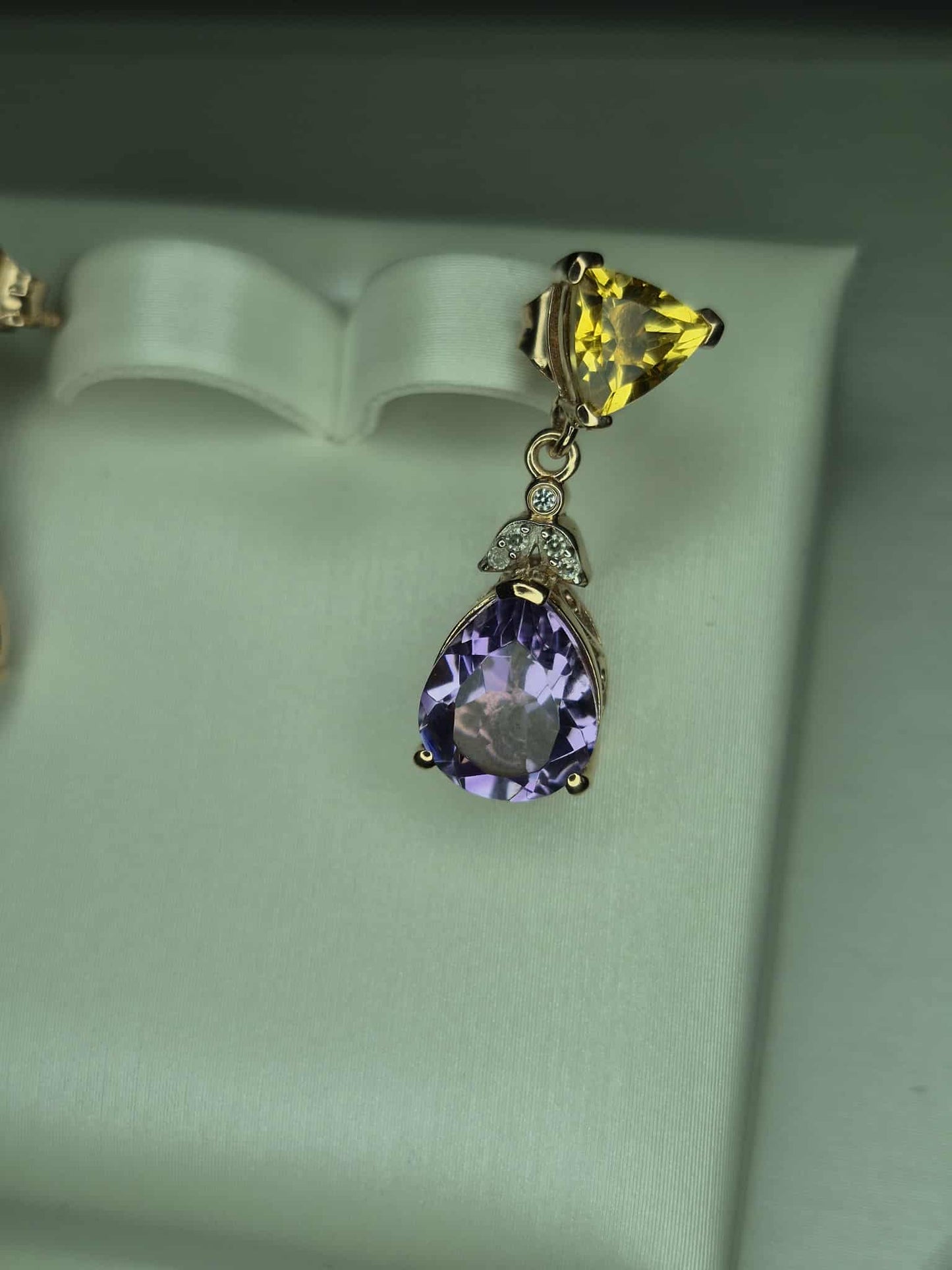 5.71ct Rose De France Amethyst, Citrine Dangle Earrings 925 Sterling Silver