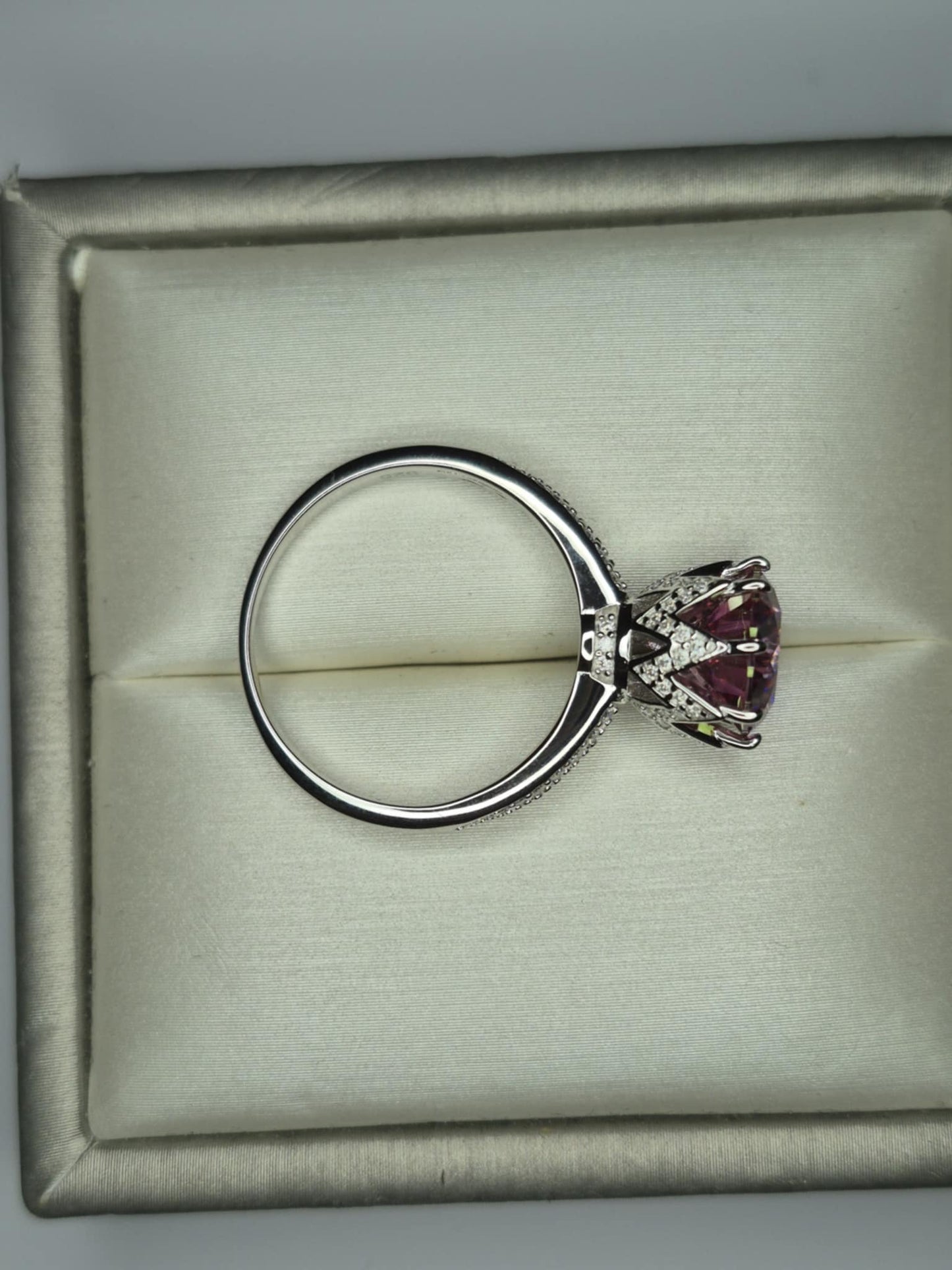 2.91ct Pink Lotus Moissanite Ring in Rhodium Overlay 925 Sterling Silver SIZE P