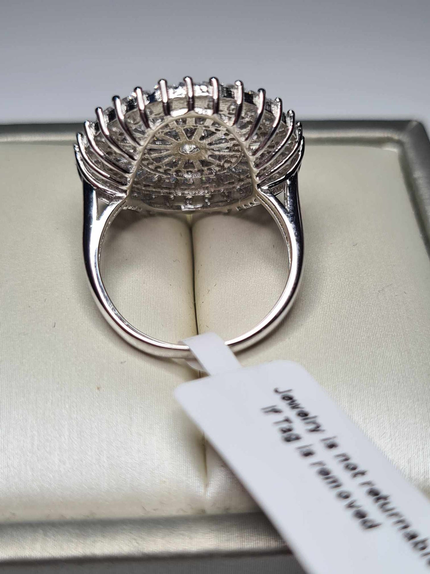 4.710ct Cubic Zirconia Cocktail Ring 925 Sterling Silver With Rhodium Overlay SIZE N