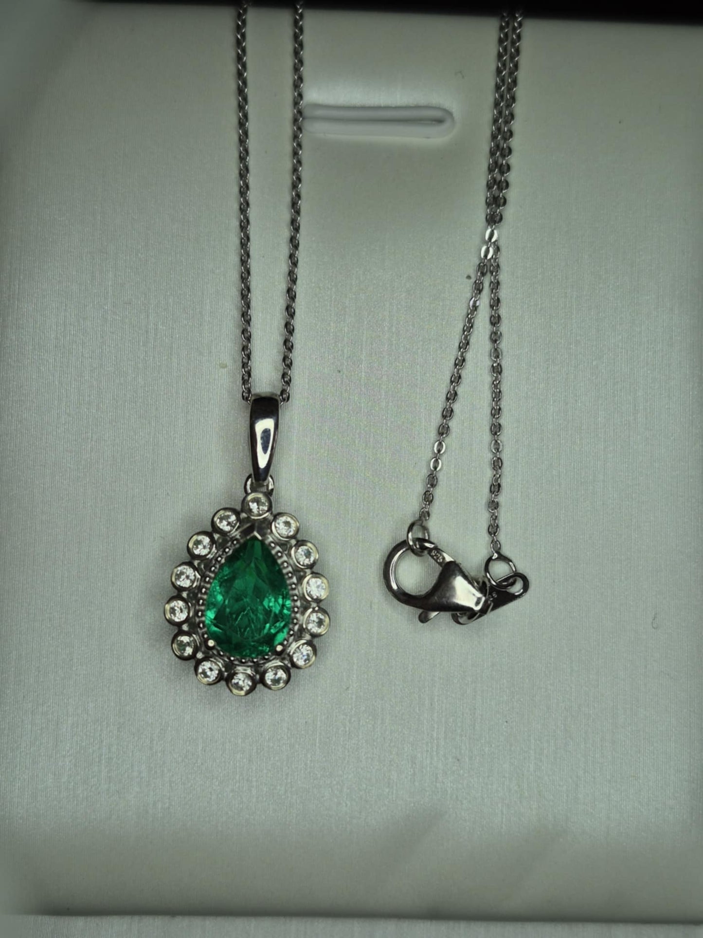 2.56ct Emeraldine Triplet Quartz & White Zircon Necklace in Rhodium Overlay 925 Sterling Silver