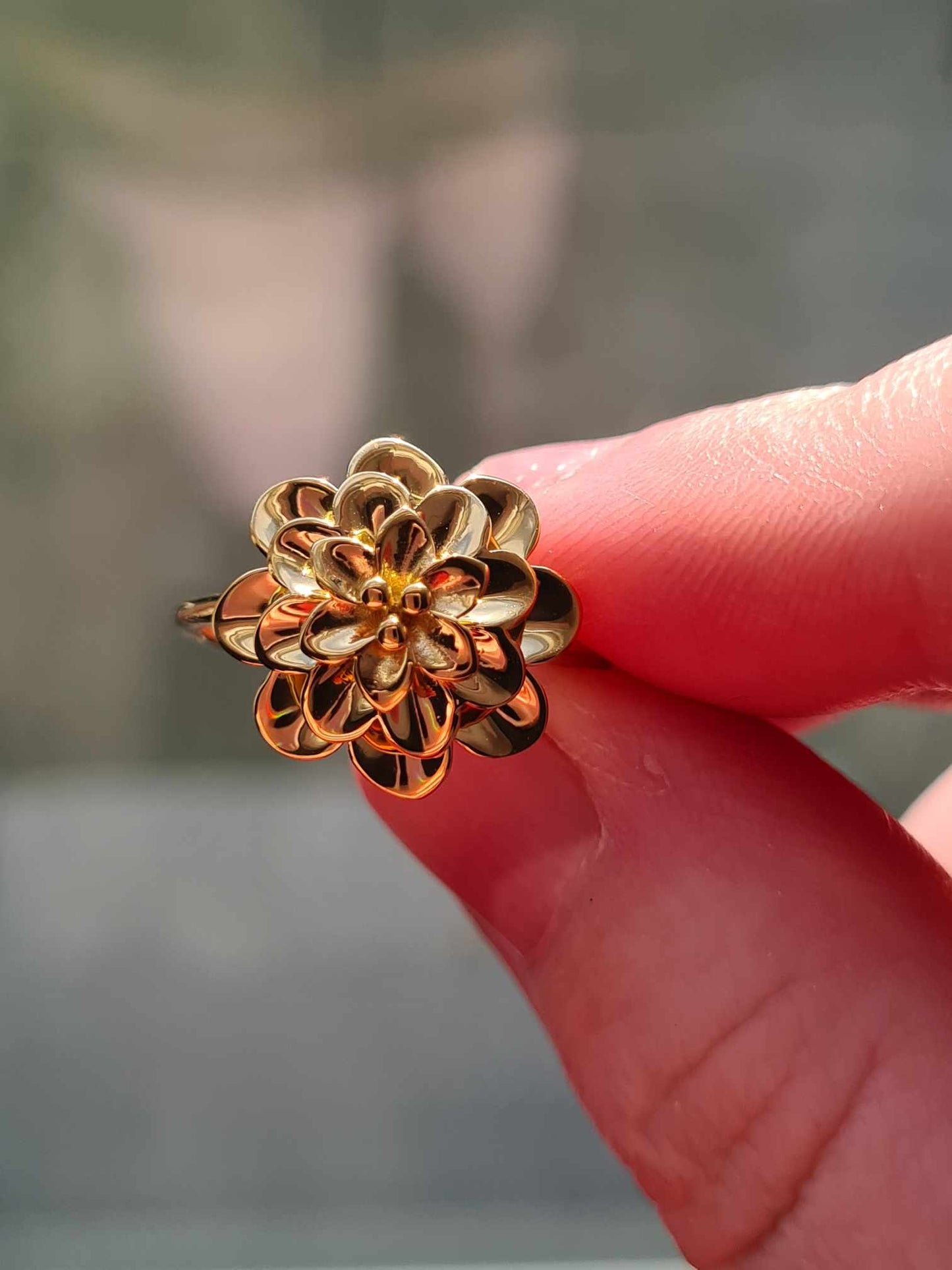 Floral 18K Yellow Gold 925 Sterling Silver Ring SIZES N,O