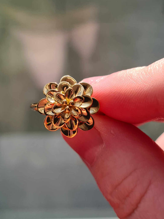 Floral 18K Yellow Gold 925 Sterling Silver Ring SIZES N,O