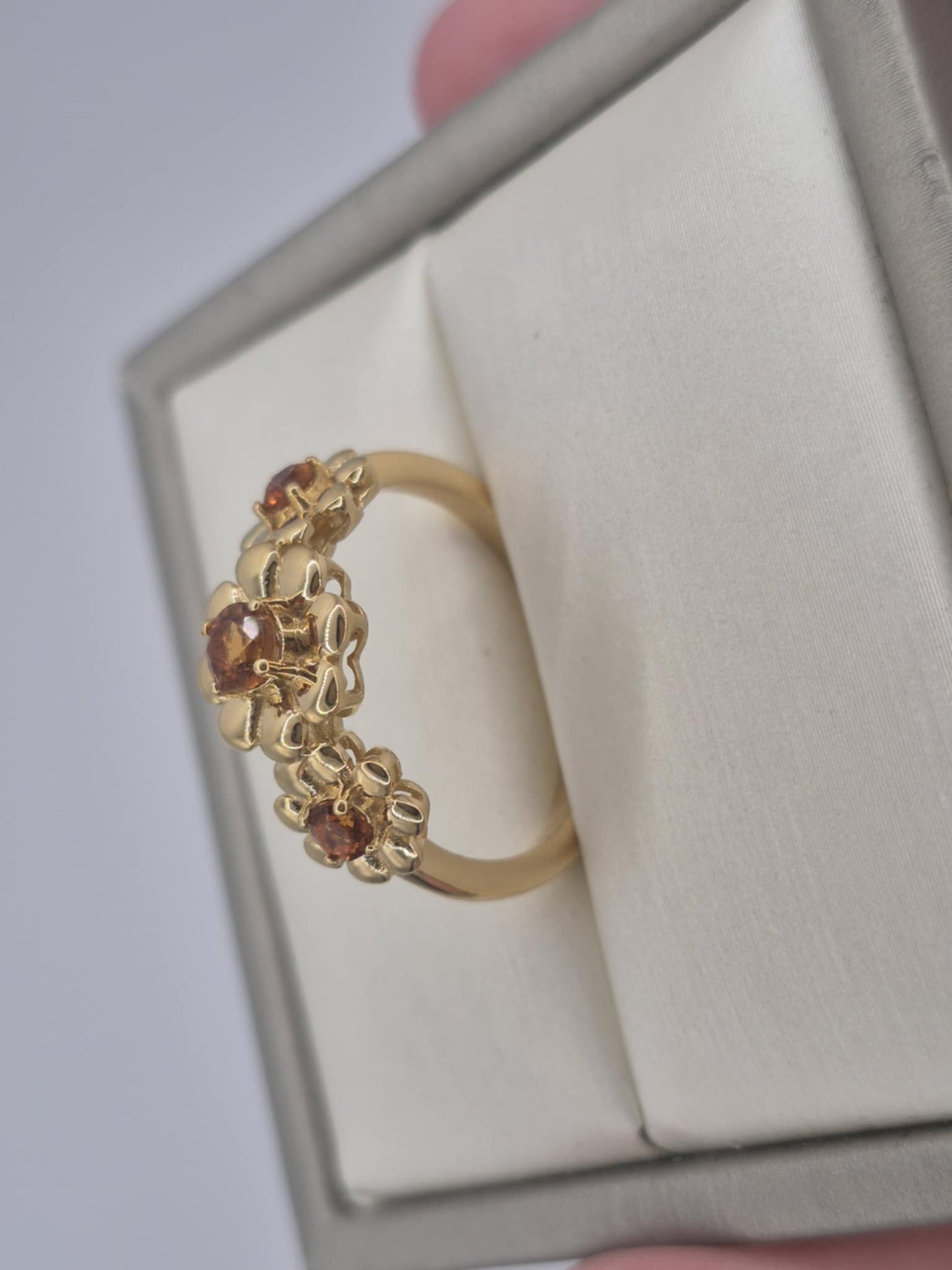 0.480ct Madeira Citrine Flower Ring in 18K Gold Overlay 925 Sterling Silver SIZE S