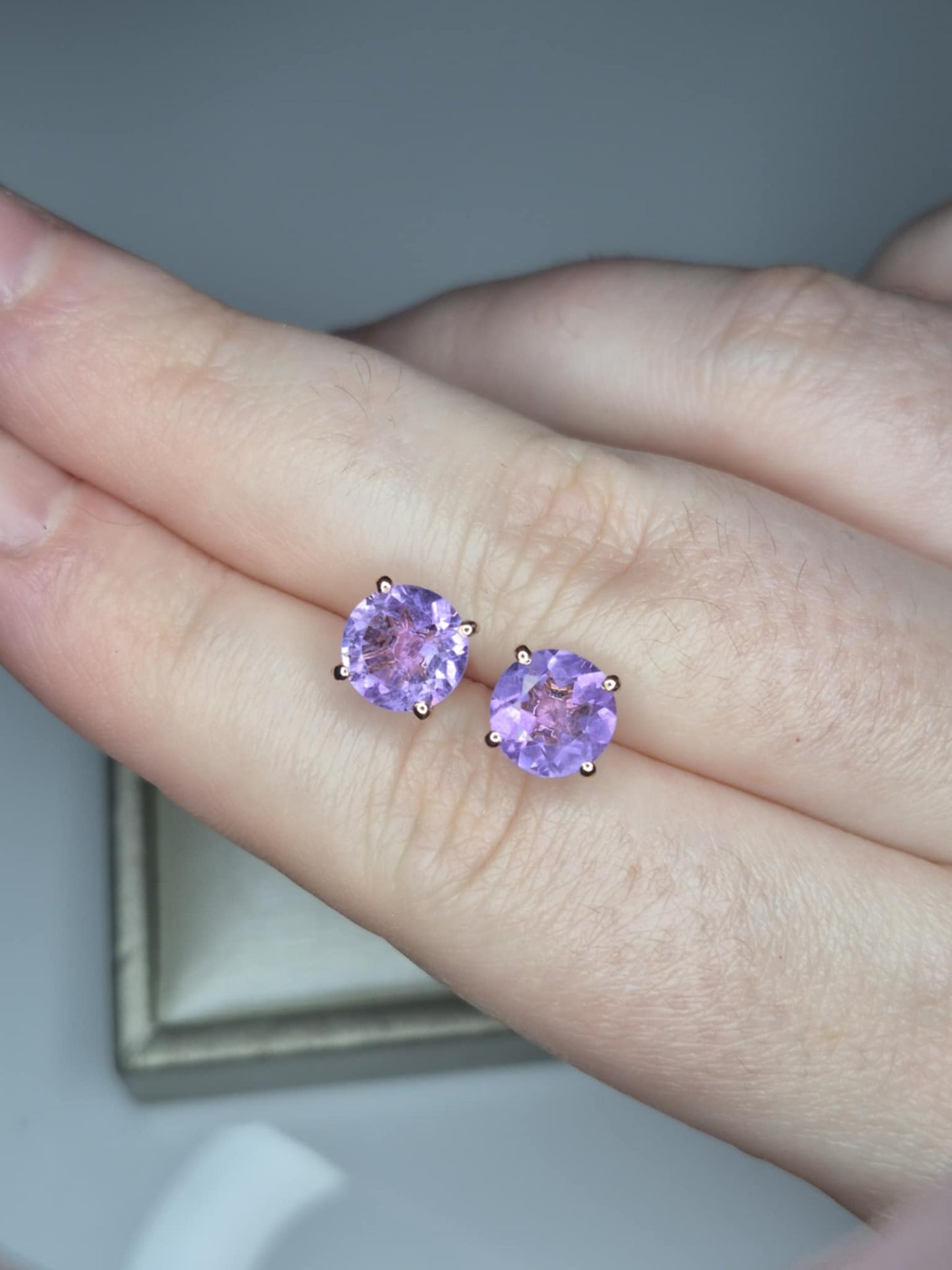 3.70 Ct. AAA Rose De France Amethyst Solitaire Stud Earring in 18K Rose Gold Overlay 925 Sterling Silver