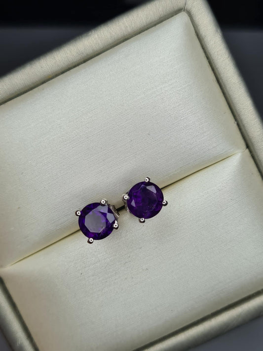 AAA 1.50ct African Amethyst Solitaire Stud Earring in Rhodium Overlay 925 Sterling Silver
