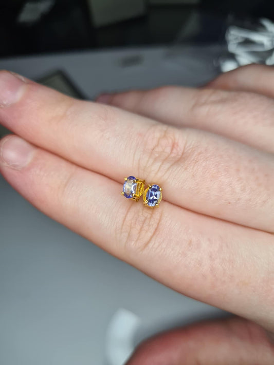 0.900ct. Tanzanite Stud Earrings in 18K Gold Overlay 925 Sterling Silver