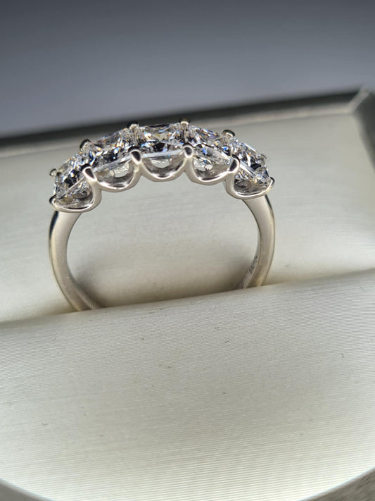 3.26ct Swarovski Zirconia 5 Stone Square cut Ring in Rhodium Overlay 925 Sterling Silver