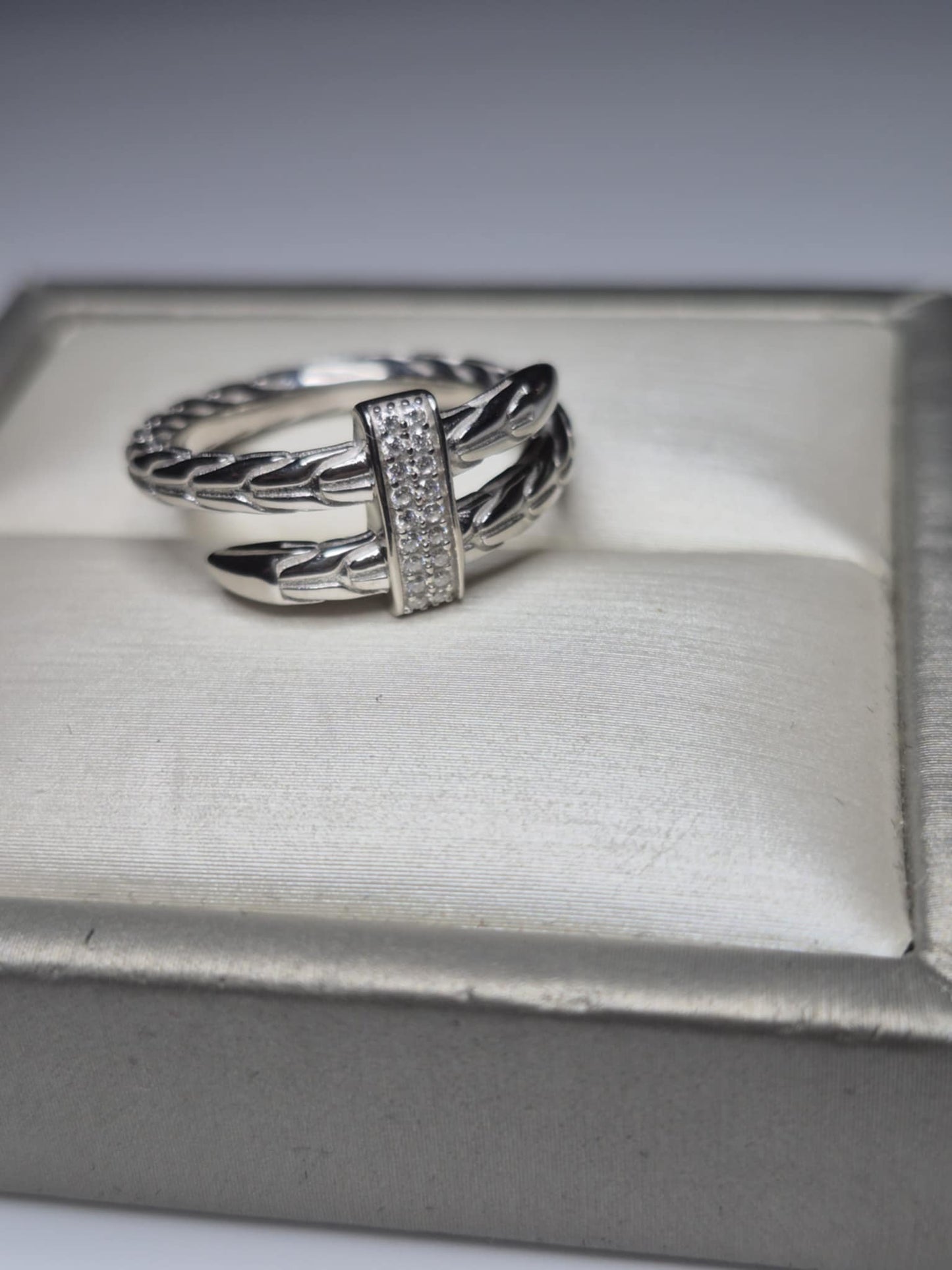 Moissanite Serpent Ring in Rhodium Overlay 925 Sterling Silver