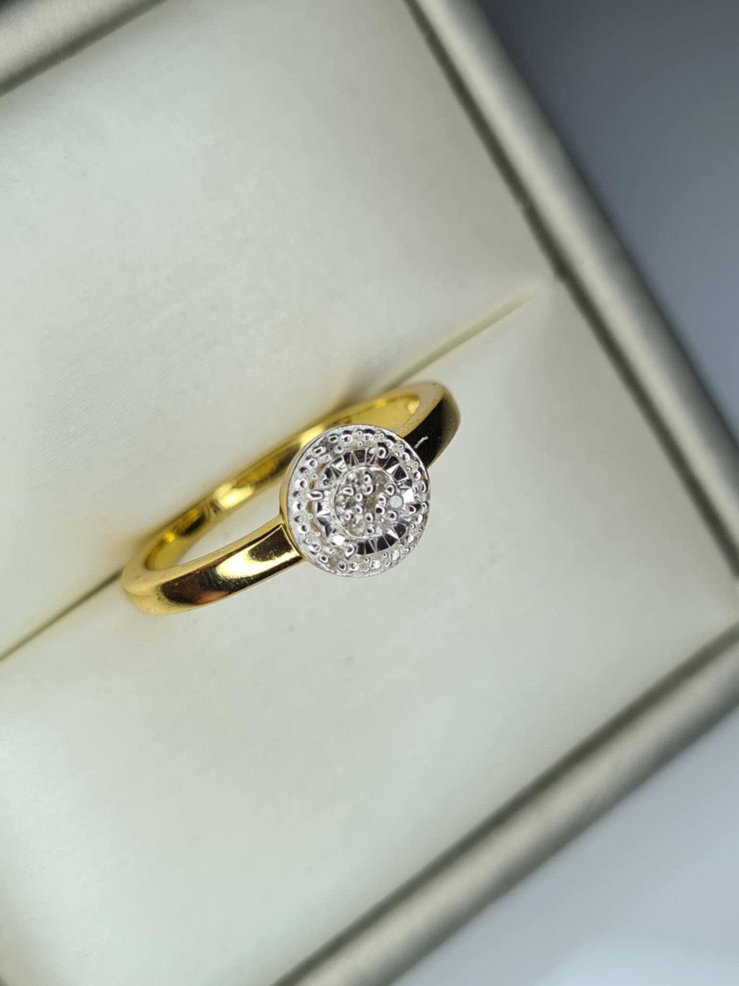 Natural White Diamond Ring in 18K Yellow Gold Overlay 925 Sterling Silver