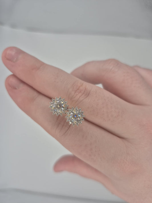 1.90ct 9K Yellow Gold Moissanite Halo Stud Earrings