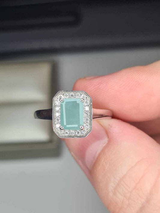 1.25ct Grandidierite & Moissanite Halo Ring in Rhodium Overlay 925 Sterling Silver SIZE M