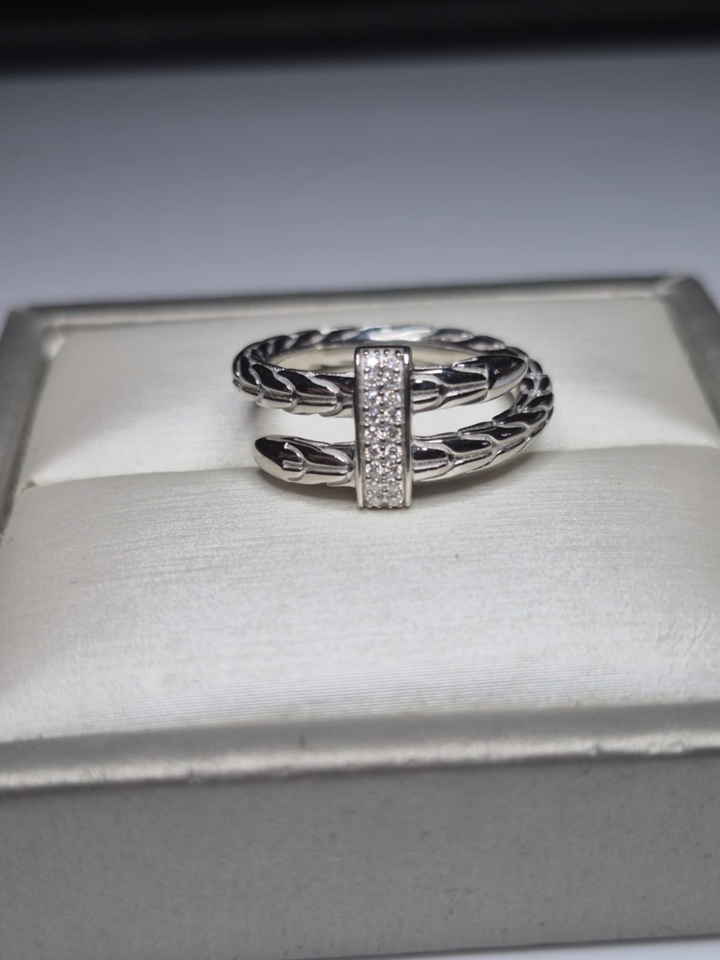 Moissanite Serpent Ring in Rhodium Overlay 925 Sterling Silver