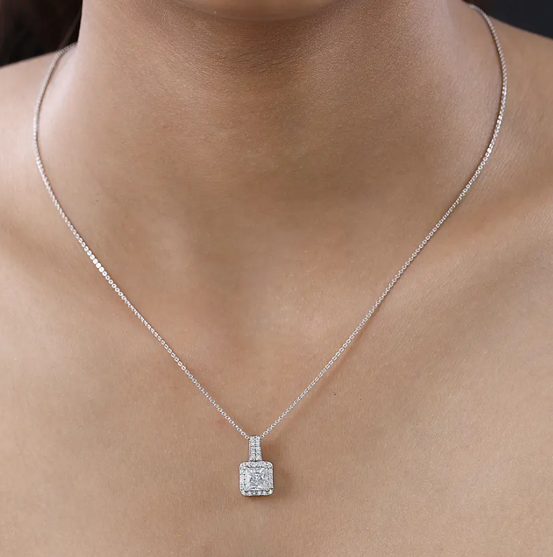 1.47 Ct. Moissanite Square Cut Necklace 925 Sterling Silver platinum overlay