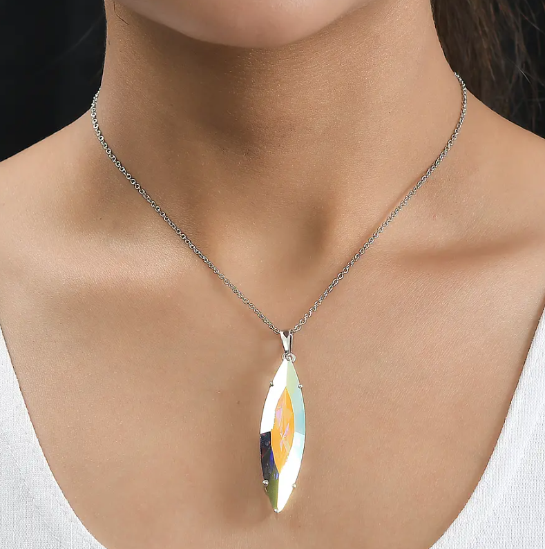 27.250 Ct. Swarovski Crystal Aurore Boreale Pendant 925 Sterling Silver
