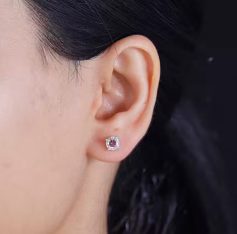 1.50ct Dichroic Luminous Moissanite Solitaire Stud Earrings in Rhodium Overlay 925 Sterling Silver