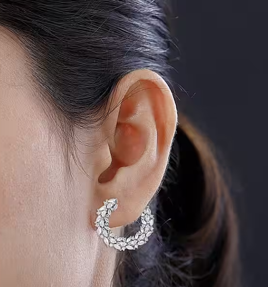 11.220ct. Cubic Zirconia Hoop Earrings in Rhodium Overlay 925 Sterling Silver