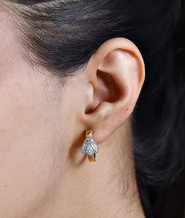 Small Moissanite Lady Bug Hoop Earring in 18K Gold Overlay 925 Sterling Silver