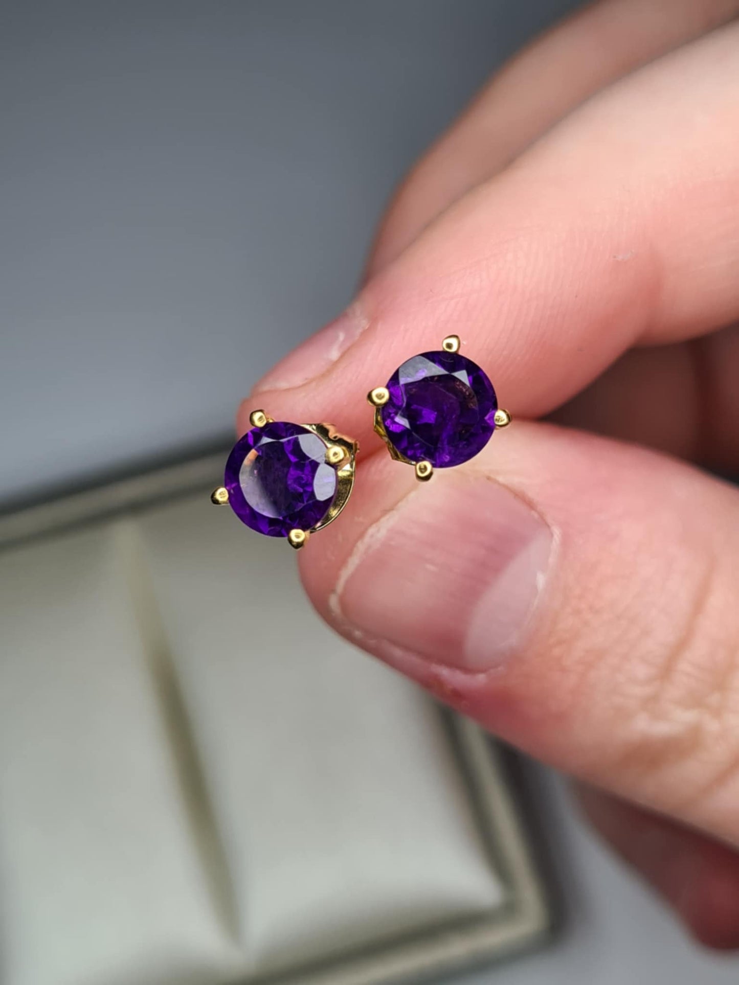 AAA 1.50ct African Amethyst Solitaire Stud Earring in 18K Gold Overlay 925 Sterling Silver