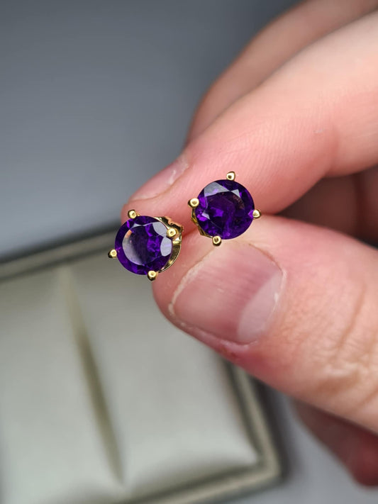 AAA 1.50ct African Amethyst Solitaire Stud Earring in 18K Gold Overlay 925 Sterling Silver