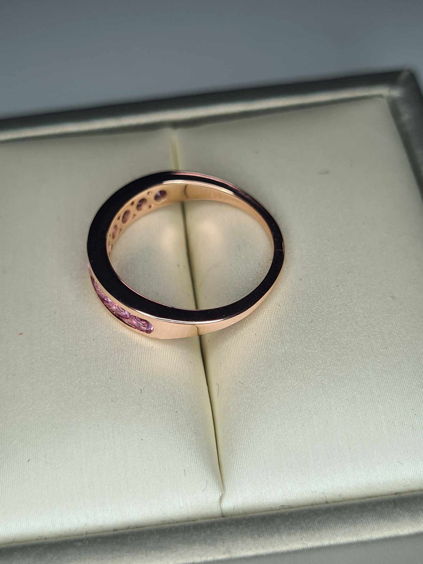 Pink Sapphire Half Eternity Band Ring 18k Rose Gold Overlay 925 sterling silver SIZE K