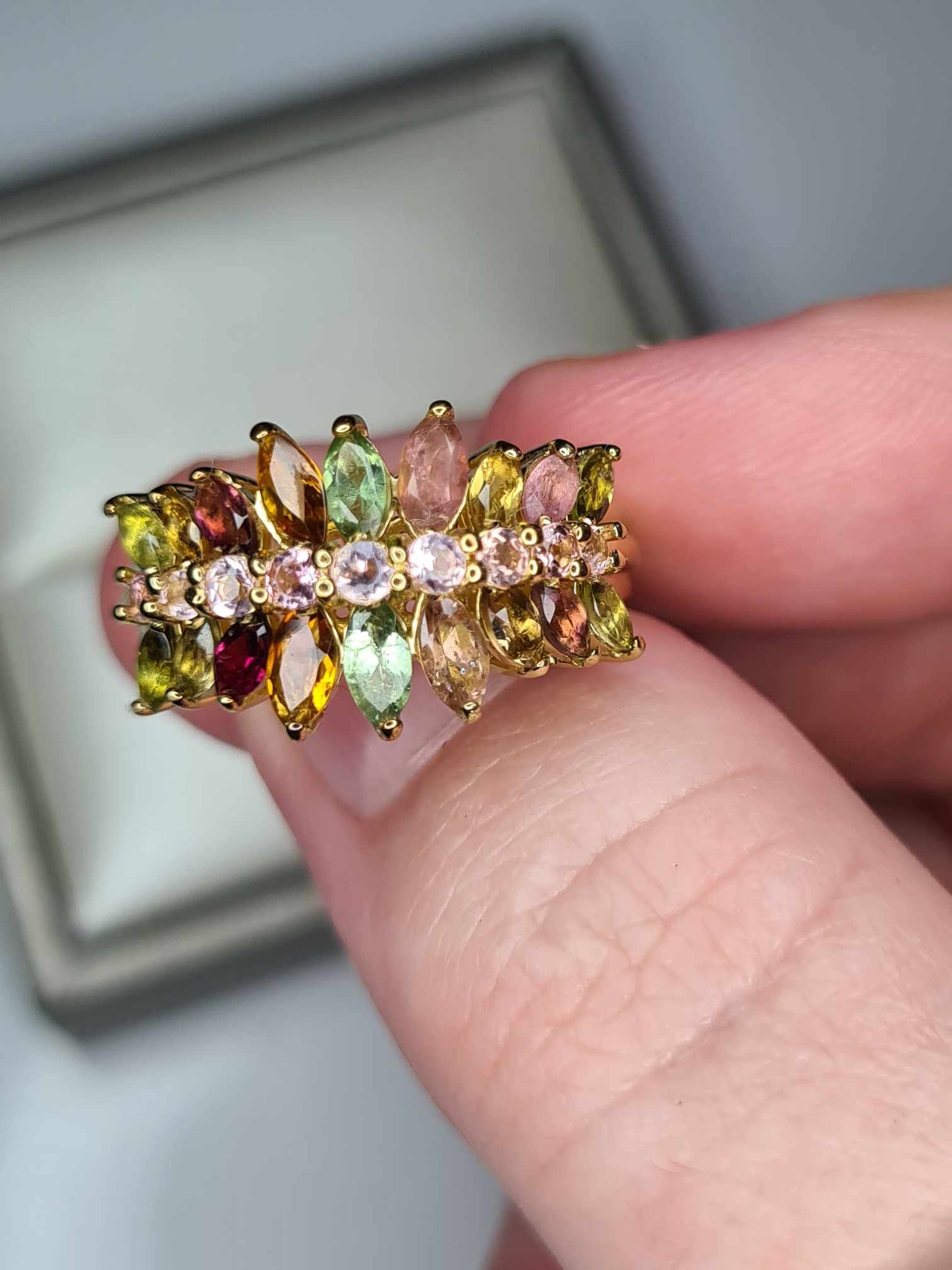 Multi-Tourmaline Cluster Ring in 18K Yellow Gold Vermeil Sterling Silver 2.18 Ct.