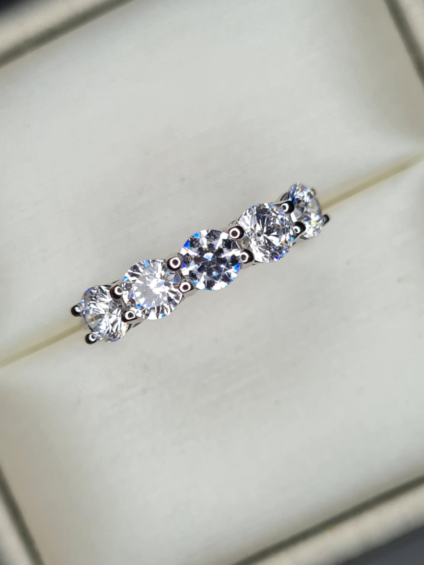 3.25ct Swarovski Zirconia 5 Stone Ring in Rhodium Overlay 925 Sterling Silver