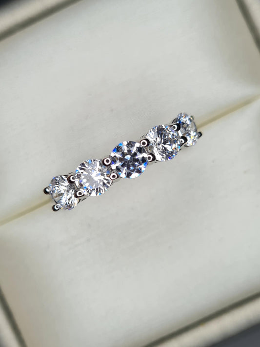 3.25ct Swarovski Zirconia 5 Stone Ring in Rhodium Overlay 925 Sterling Silver