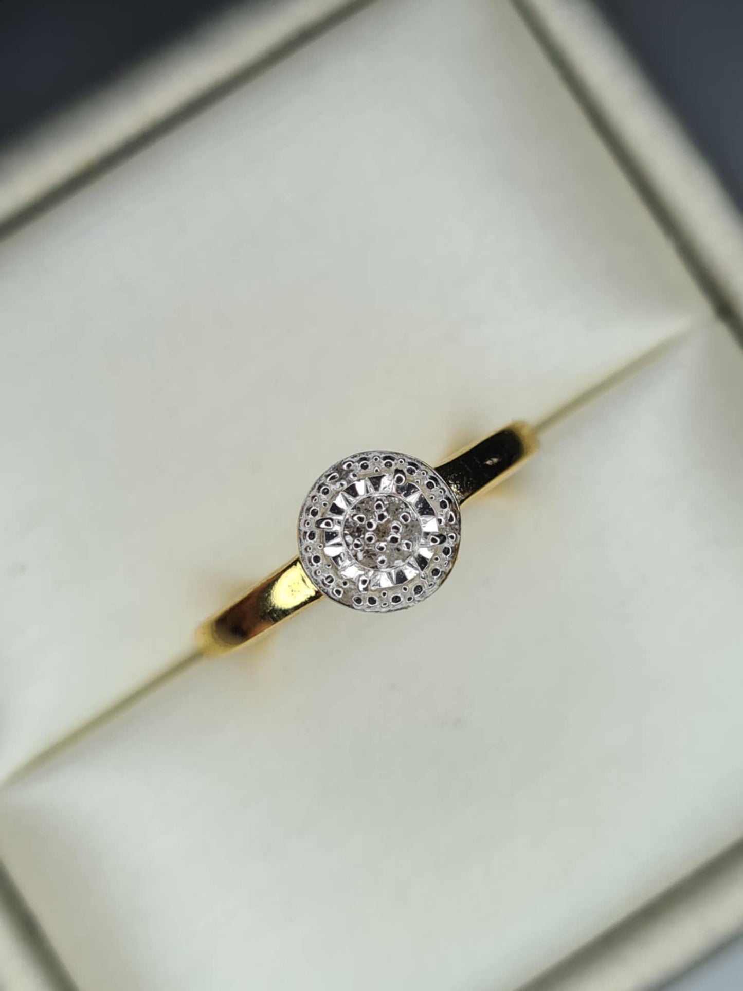 Natural White Diamond Ring in 18K Yellow Gold Overlay 925 Sterling Silver