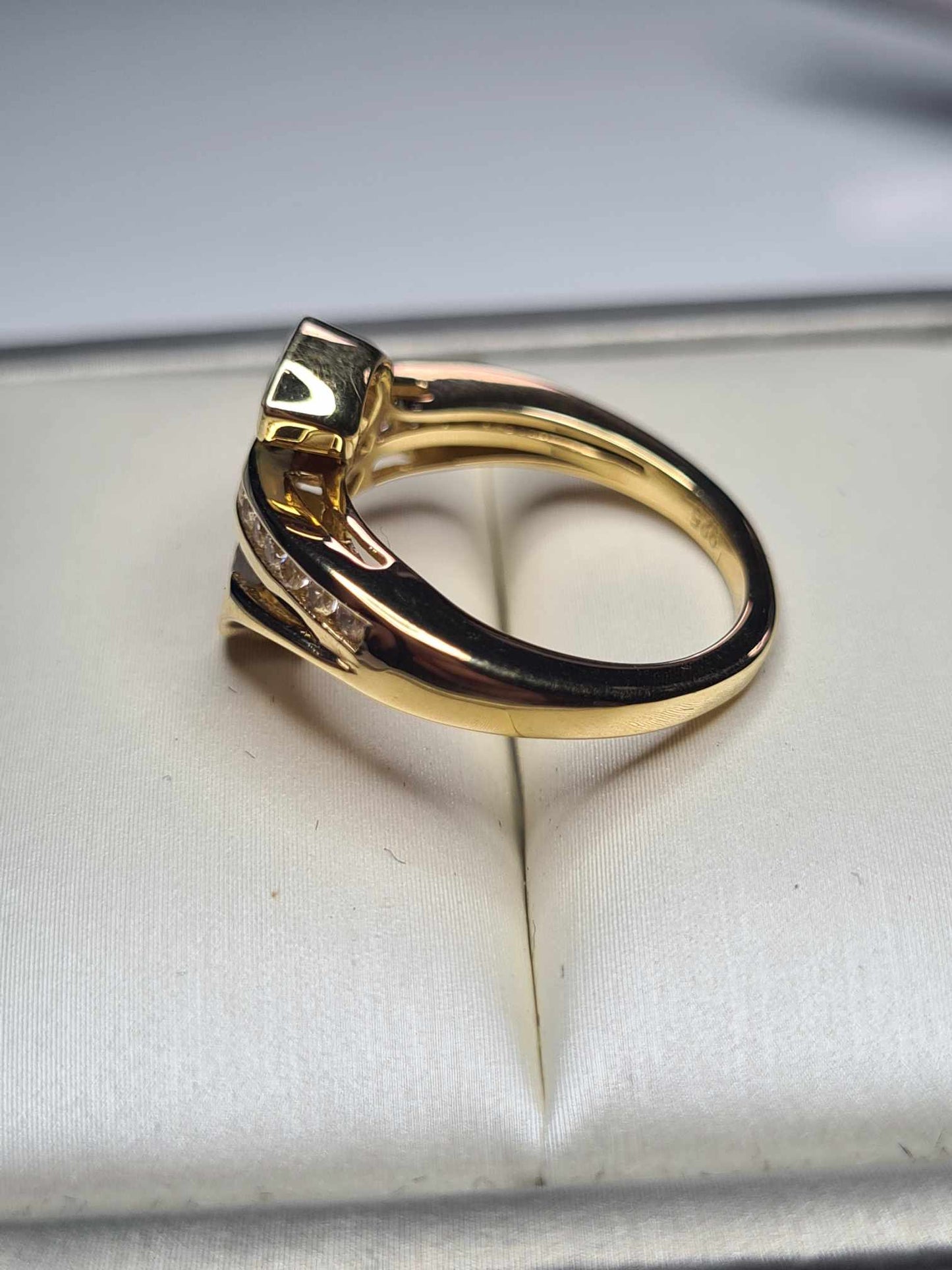 Ethiopian Welo Opal & Natural Zircon Bypass Ring in 18K Gold Overlay 925 Sterling Silver SIZE K