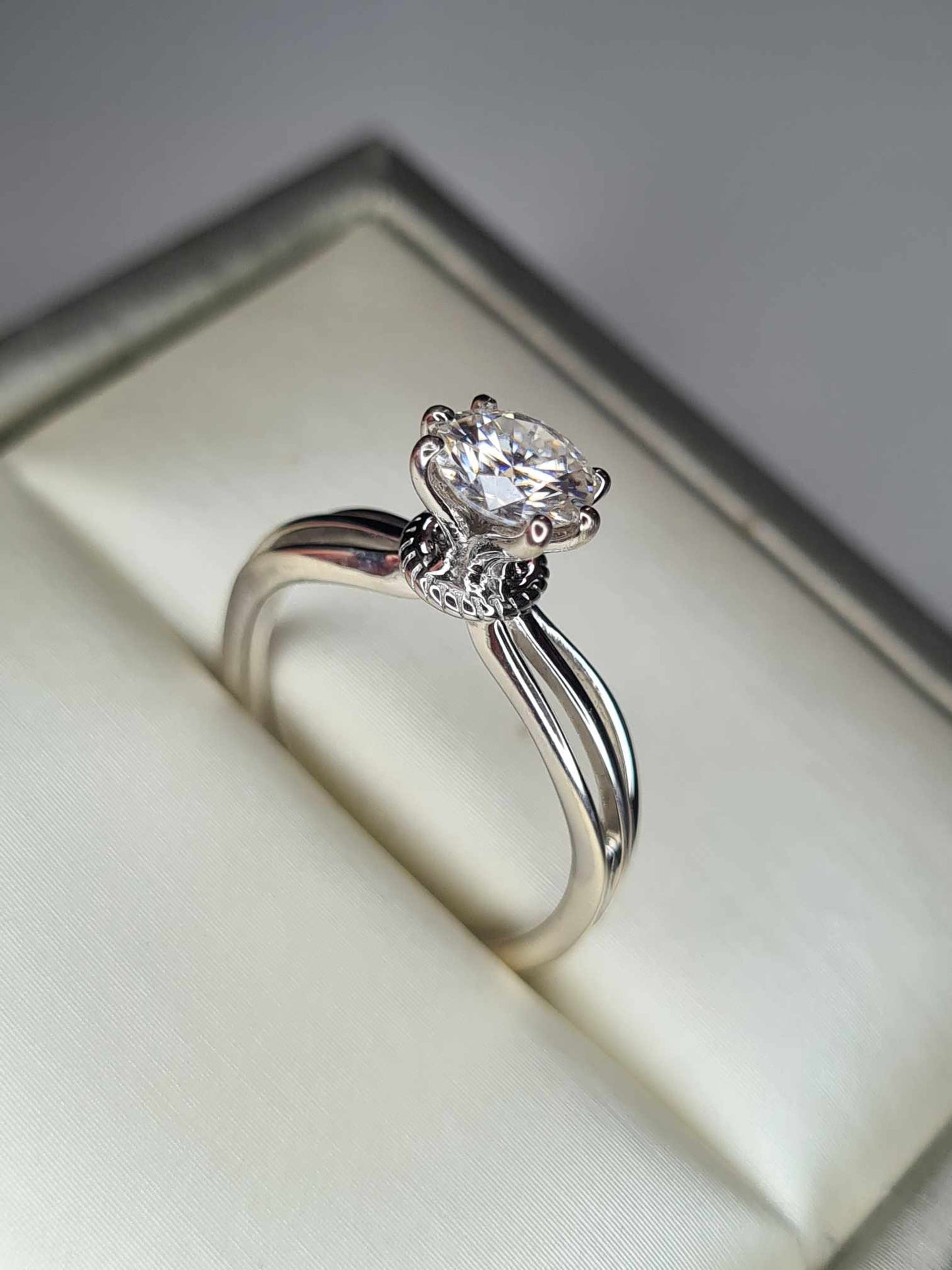 0.722ct. Moissanite Solitaire Ring 925 Sterling Silver Platinum Overlay SIZES L,M,S