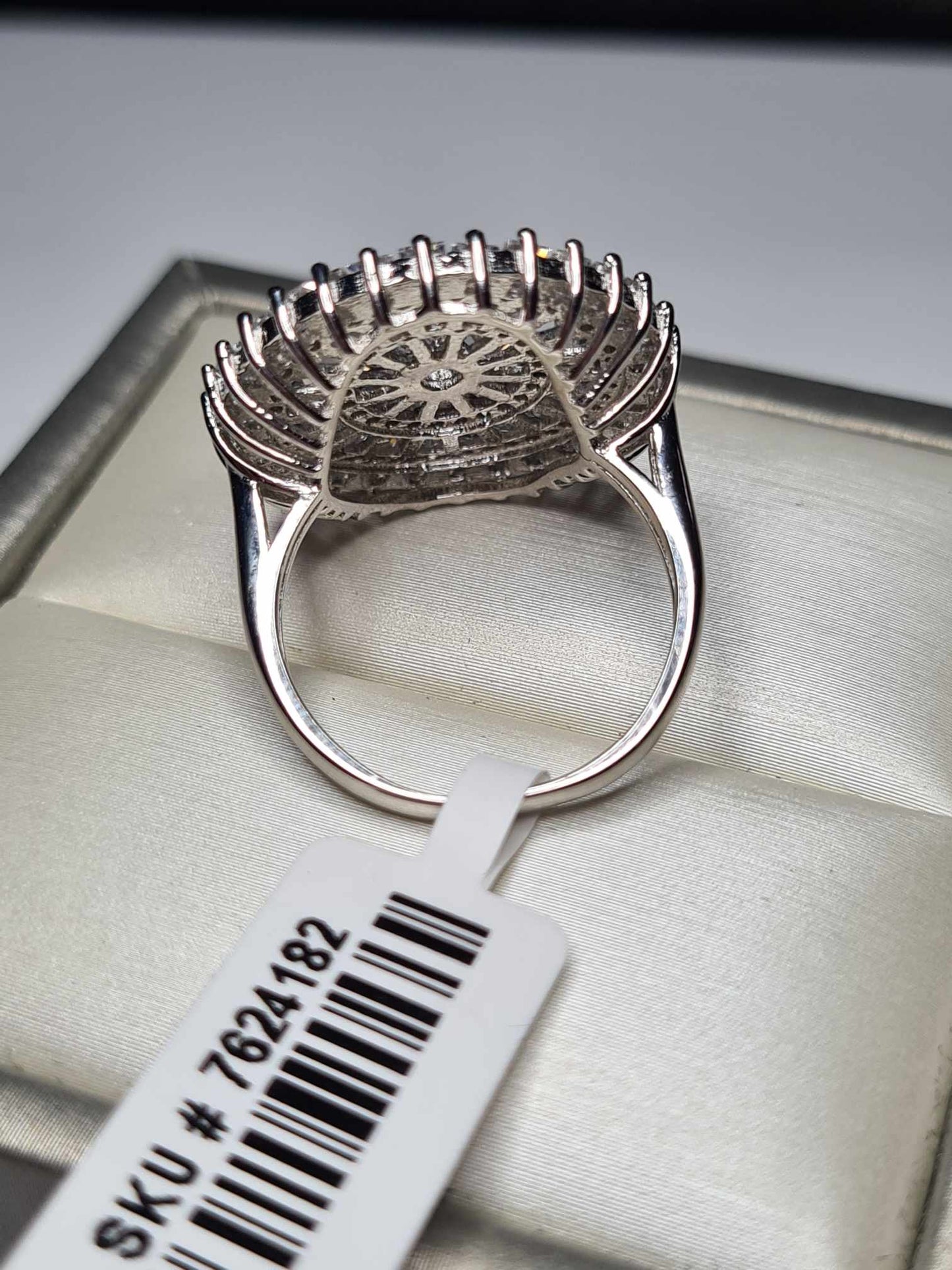 4.710ct Cubic Zirconia Cocktail Ring 925 Sterling Silver With Rhodium Overlay SIZE N
