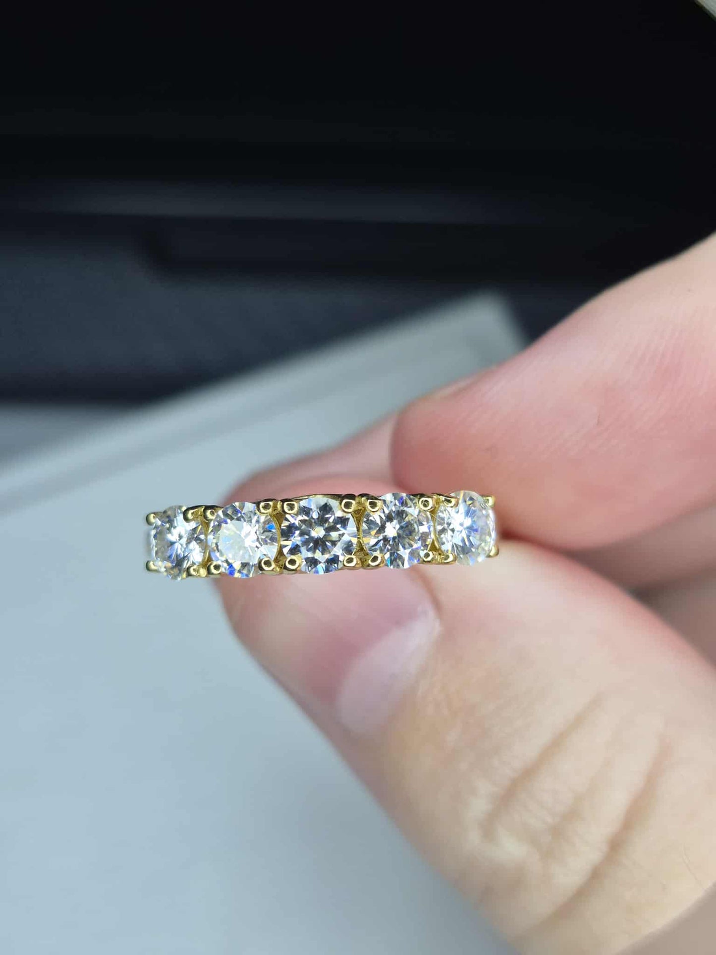 1ct Moissanite 5 Stone Ring in 18K Gold 925 Sterling Silver SIZE Q