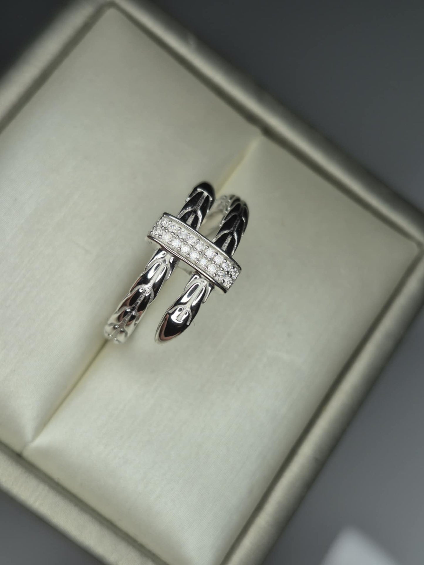 Moissanite Serpent Ring in Rhodium Overlay 925 Sterling Silver