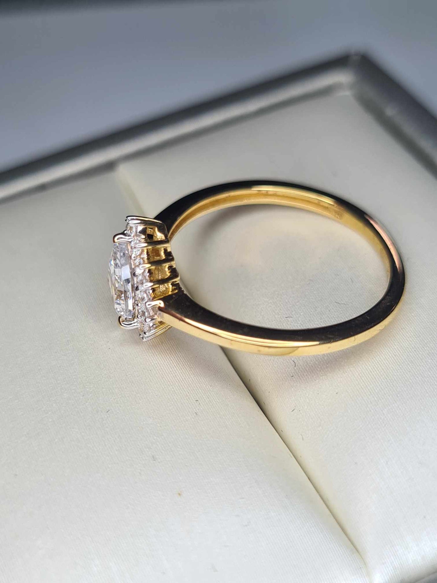 1.280ct Cubic Zirconia Pear Cut Halo Ring 18k gold overlay 925 sterling silver SIZE L
