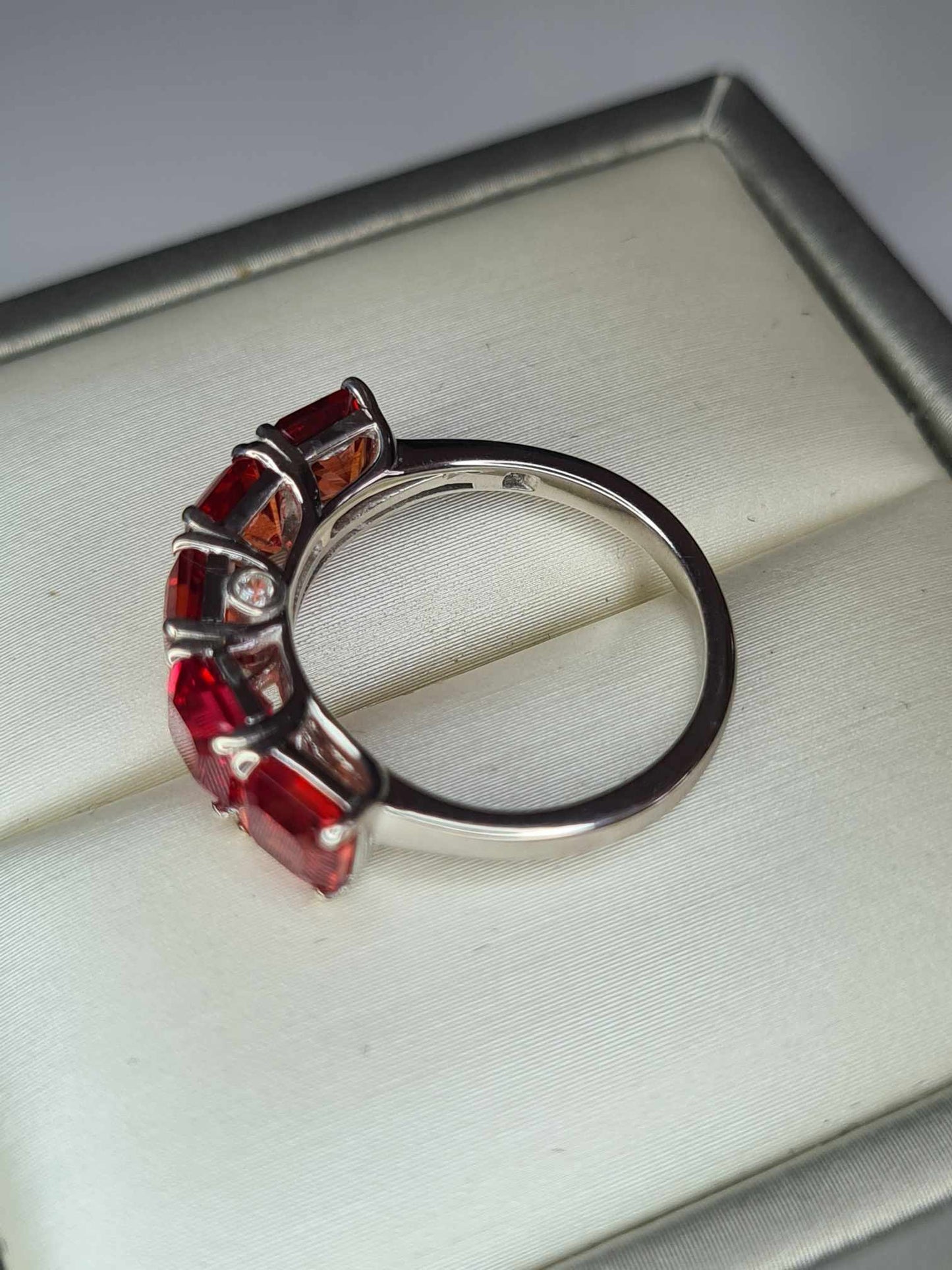 4.54ct Lab Created Padparadscha & Natural Zircon 7 Stone Ring in Platinum Overlay 925 Sterling Silver SIZES L,N