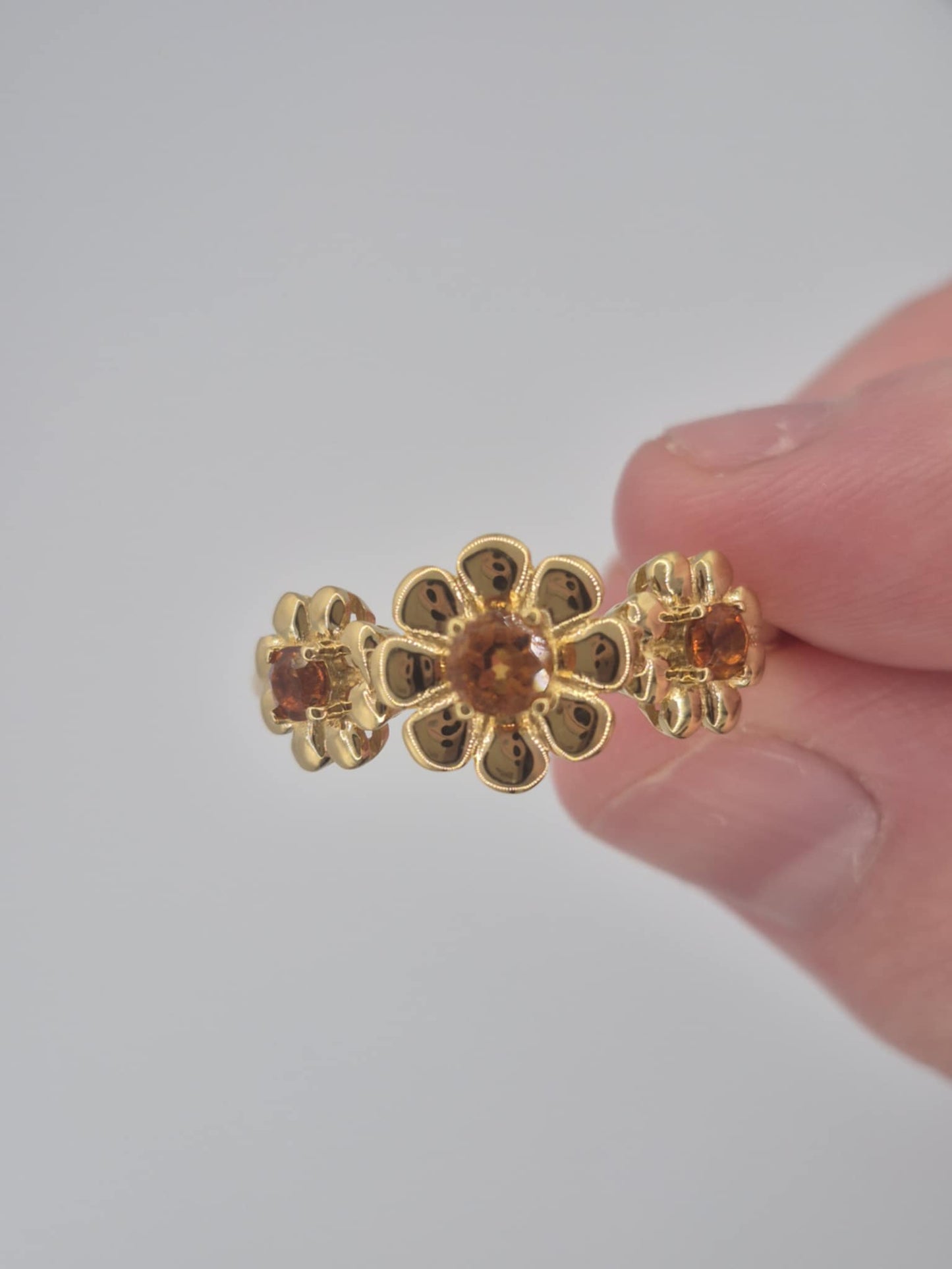 0.480ct Madeira Citrine Flower Ring in 18K Gold Overlay 925 Sterling Silver SIZE S