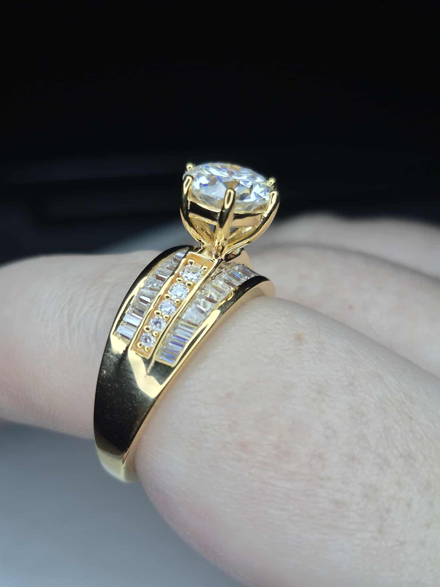 3.15ct Moissanite Ring in 18K Gold Overlay 925 Sterling Silver SIZE R