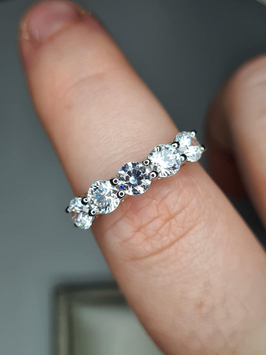 3.25ct Swarovski Zirconia 5 Stone Ring in Rhodium Overlay 925 Sterling Silver